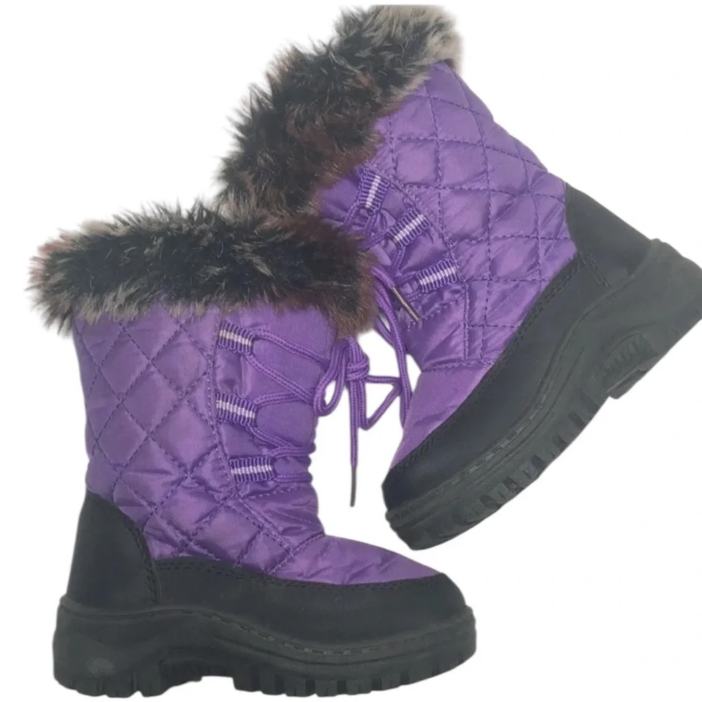 Snow Tec Toddlers Quilted Snow Boots Purple with Faux Fur Trim (5-Toddler)